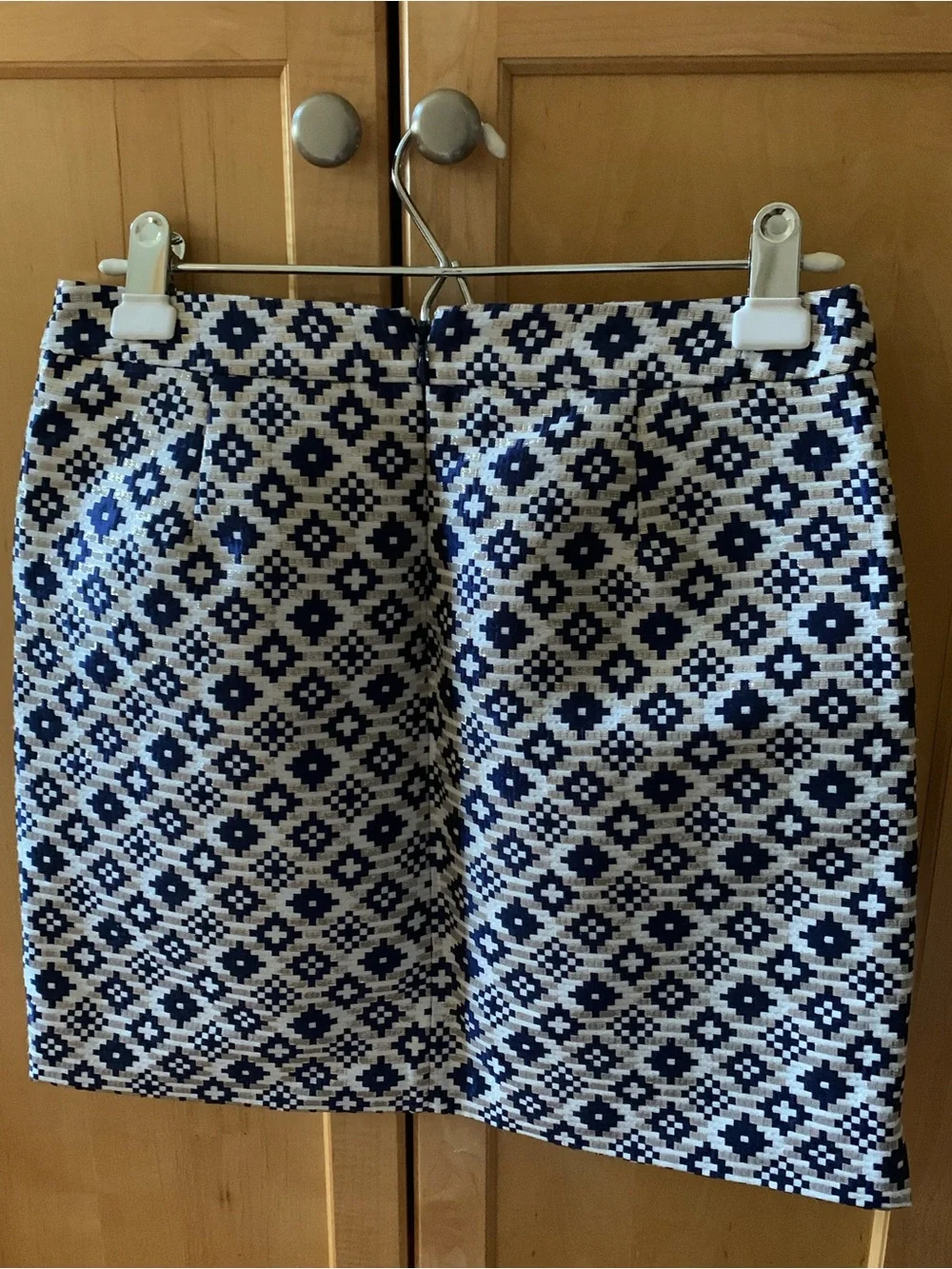 J. Crew Navy and Cream Geometric Jacquard Mini Skirt